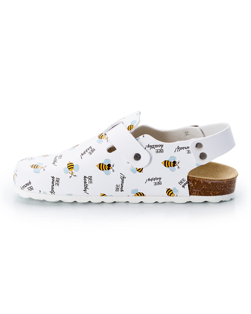 CLINIC DRESS Clog - Damen und Herren Clogs bunt weiß Motiv Biene. Unisex Schuhe für Krankenschwestern, Ärzte und Pflegekräfte. Bis Größe 46