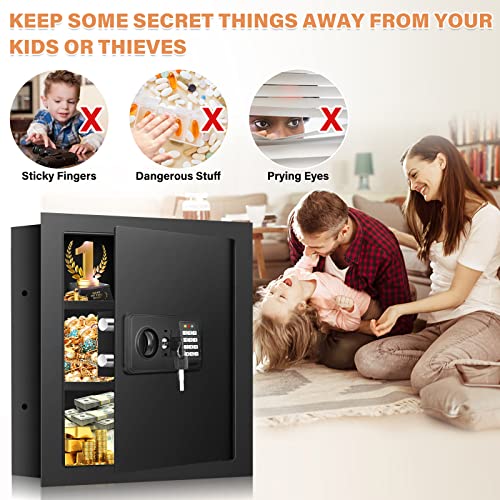 17.72" Tall Wall Safes Between The Studs Fireproof With Hidden Bottom Compartment, Heavy Duty Hidden Safe With Combination Lock, Fireproof In Wall Safe For Documents Money Firearms Valuables #TOP5