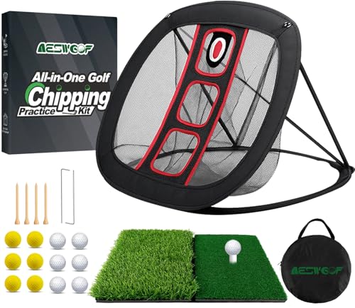 Golf Chipping Net Set with Mat & 12 Practice Balls – All-in-One Golf Training Kit – Portable...