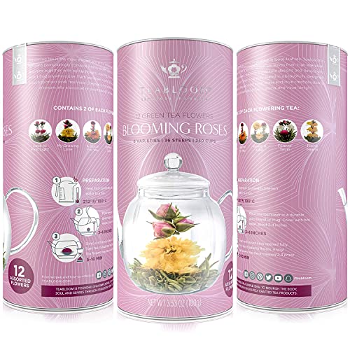 Teabloom Rose Flowering Tea – 12 Hand Tied Blooming Tea Flowers – 36 Steeps, Makes 250 Cups – Romantic Rose Tea Gift Set For Tea Lovers #TOP5