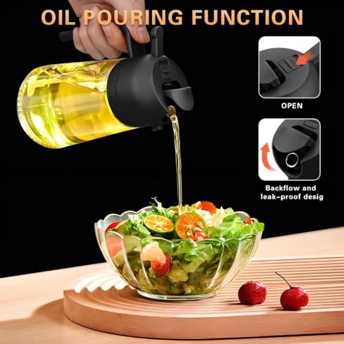 Image of 2 PCS Oil Sprayer, 2 in 1 Oil Sprayer for Kitchen Cooking, 470ml Oil Spray Bottle for Home (Black+White)