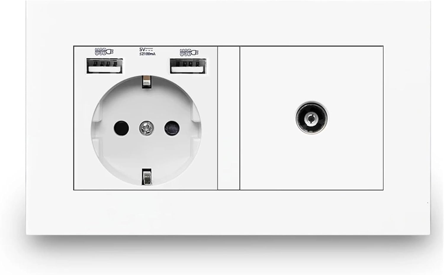 Wall Socket Cable Interface, Home Decoration 16A Grounded with Female TV Jack,146mm*86mm, EU Standard USB Power Socket(Black)