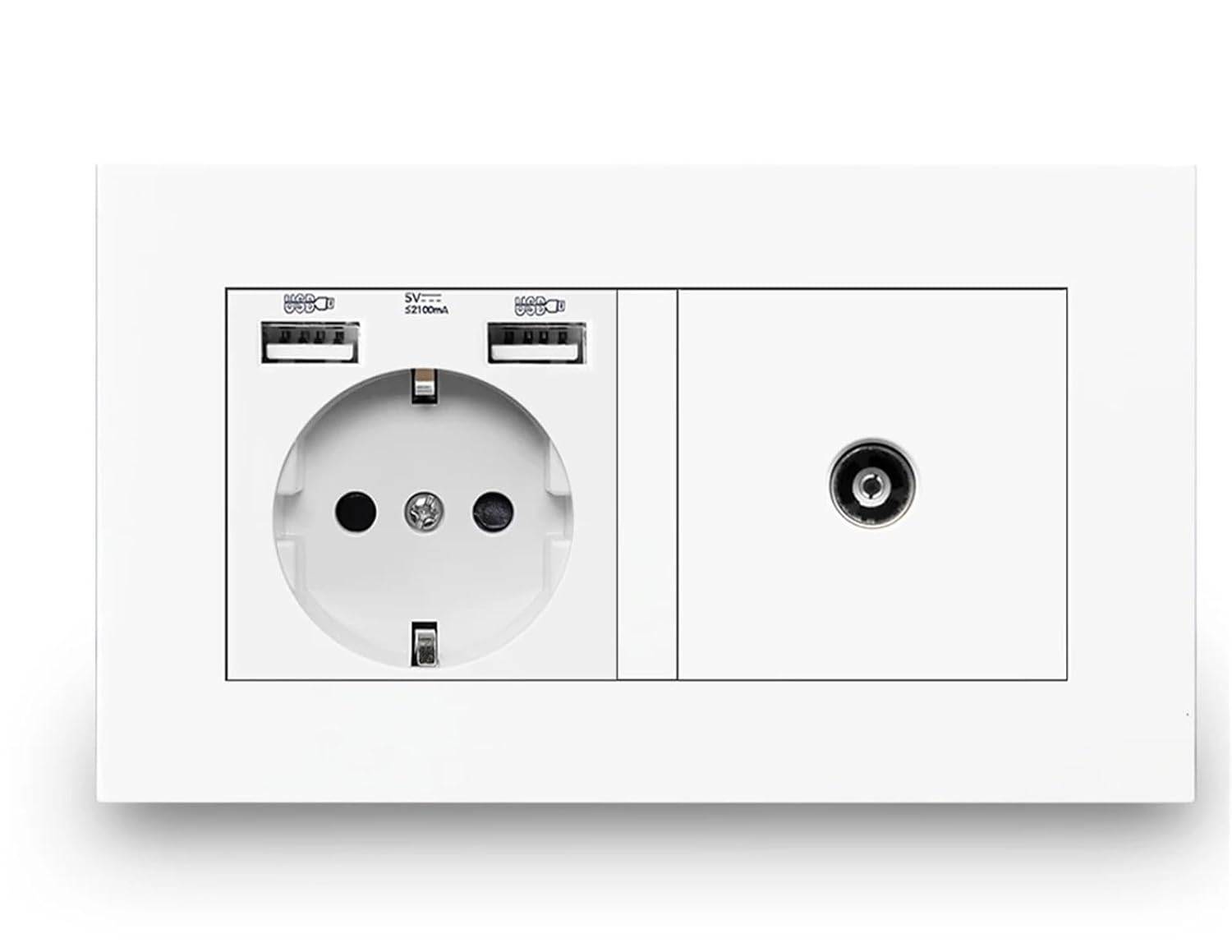 Wall Socket Cable Interface, Home Decoration 16A Grounded with Female TV Jack,146mm*86mm, EU Standard USB Power Socket(White)