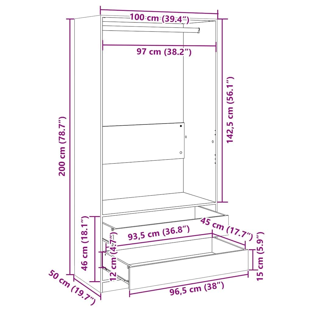 Garde-robe Armoire de rangement Penderie de chambre avec tiroirs Noir