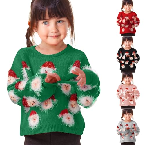 Toddler Girls Funny Christmas Sweater Cute Plush Santa 𝐂artoon Knitwear Xmas Holiday Party Knitted Pullover