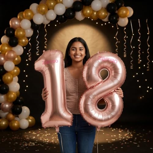 Image of Balloonistics Rose Gold 40-Inch Foil Number 18 Balloon - Helium or Air Fill for 18th Birthday, Anniversary Party Decoration, Photo Booth Backdrop
