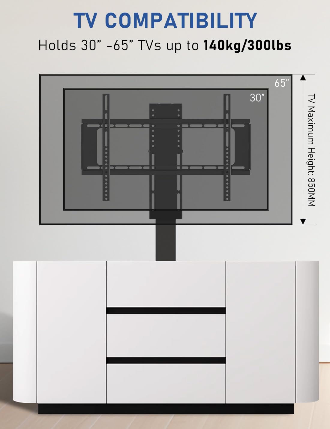 DIHOOL TV Elettrico con telecomando per 60-75 pollici Max 100kg TV stand regolabile in altezza (altezza: 710-1610MM)