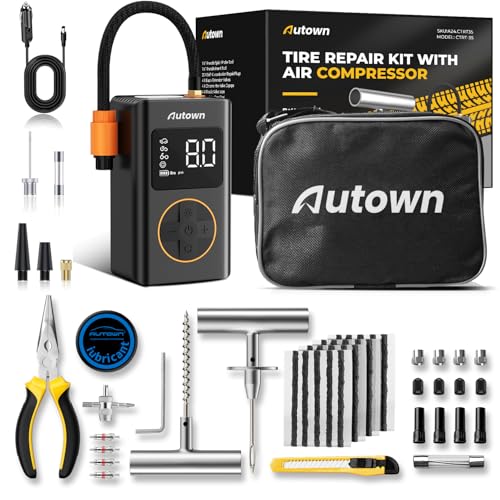 Kit de réparation de pneus contre les crevaisons avec mini-pompe portable 150 PSI