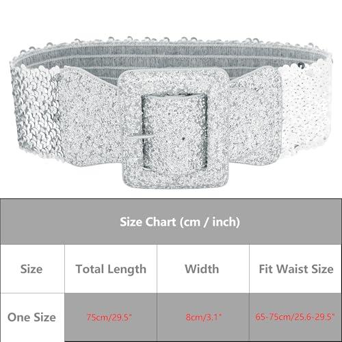 Women Sequins Stretchy Belts, Bling Sparkly Shiny Wide Elastic Waistband for Party Dresses4