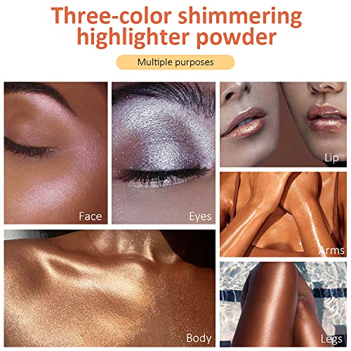 Evpct Dnm 3Pcs Glitter Highlighter Powder Stick Contour Stick Makeup Puff Fairy Stick Peal White Pink Bronze Diamond Eye Shimmer Body Glitter Highlighter Patting Loose Powder Color Shiner Magic Stick #TOP1