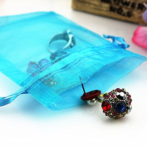 jijAcraft Groß Organzasäckchen 13 × 18CM, Hellblau Organza Beutel, 100 Stück Organzasäckchen Geschenk, Organza Schmuckbeutel mit Kordelzug für Süßigkeiten, Geschenk