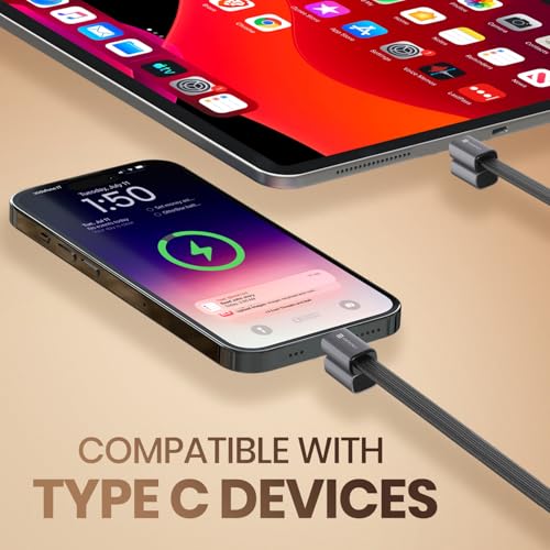 Image of Portronics 60W Safelink Type C Fast Charging Cable With Magnetic Cover, Flat Braided Cable, Data Transfer, Aluminium Alloy Shell, 1.2M Length Cable compatible with Type C Smartphones & Devices(Black)