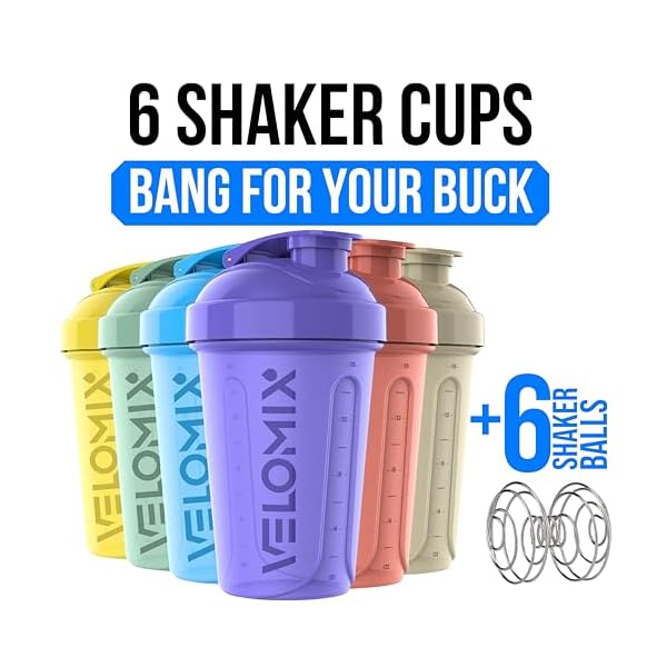 VELOMIX 6 Pack 20oz Shaker Cups for Protein Shakes, Pastel Shades - Image 2