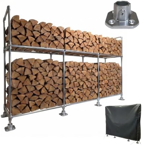 8ft Heavy Duty Firewood Rack Outdoor with Cover,2-Tier,8 Aluminum...