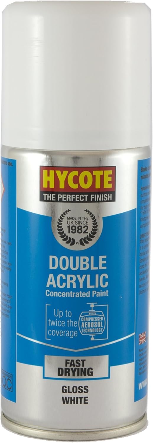 2 x Hycote Gloss White 150ml Double Acrylic Spray Paint Aerosol - XDPB907
