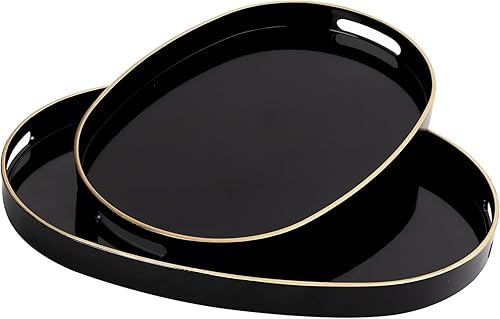 Miniatura 40 de MAONAME Bandeja decorativa, bandeja negra con asas, bandejas de mesa auxiliar, bandejas cuadradas de plástico para otomana, baño, cocina, 13 x 13 x