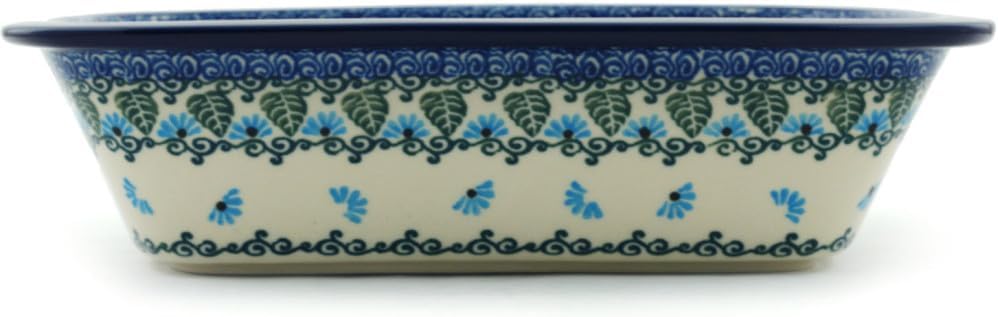 Polish Pottery Rectangular Baker 10-inch Forget Me Not made by Ceramika Artystyczna