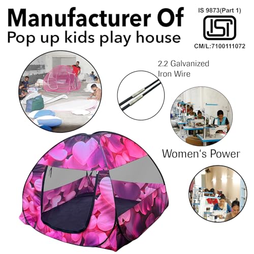 Image of Play House Foldable One Side Round Tent House for Kids Lightweight and Portable |Foldable Tent House for Kids Activity Indoor Outdoor |Play Tent House for Multi Purpose (Heart Pink)