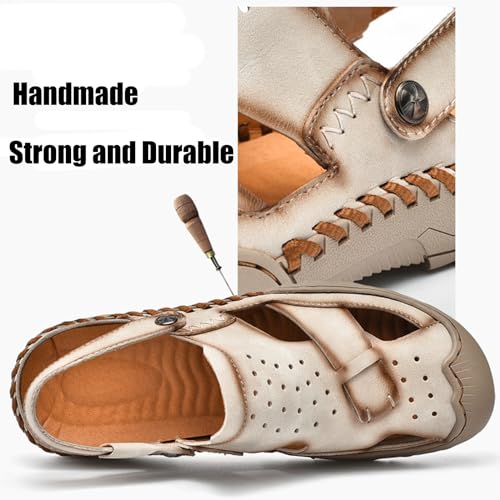 Zeberfi Men's Genuine Leather Closed Toe Fisherman Sandals Casual Outdoor Athletic Handmade Adjustable Slip On Beach Shoes Summer Breathable Comfort Walking Sports Hiking Sandals3