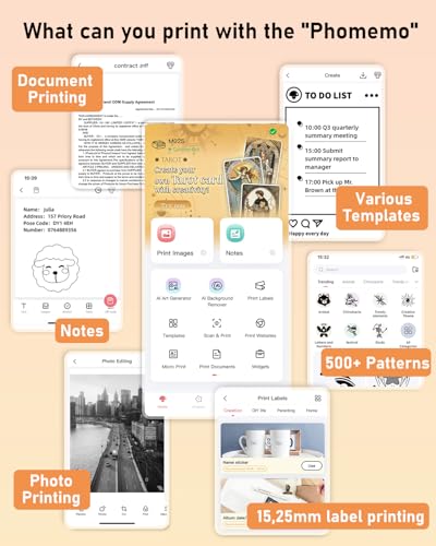 Phomemo M02S 300 DPI Thermodrucker, Taschendrucker Mini Drucker für Handy mit 6 Papierrollen, Kompatibel mit 15, 25, 53 mm Papier, ideal für Studium, Scrapbooking, Fotos, Geschenke (Schwarz)