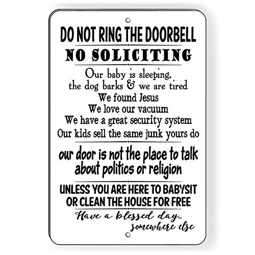 Do Not Ring Bell No Soliciting Baby Sleeping Funny Metal Sign 8 X 12 Inch