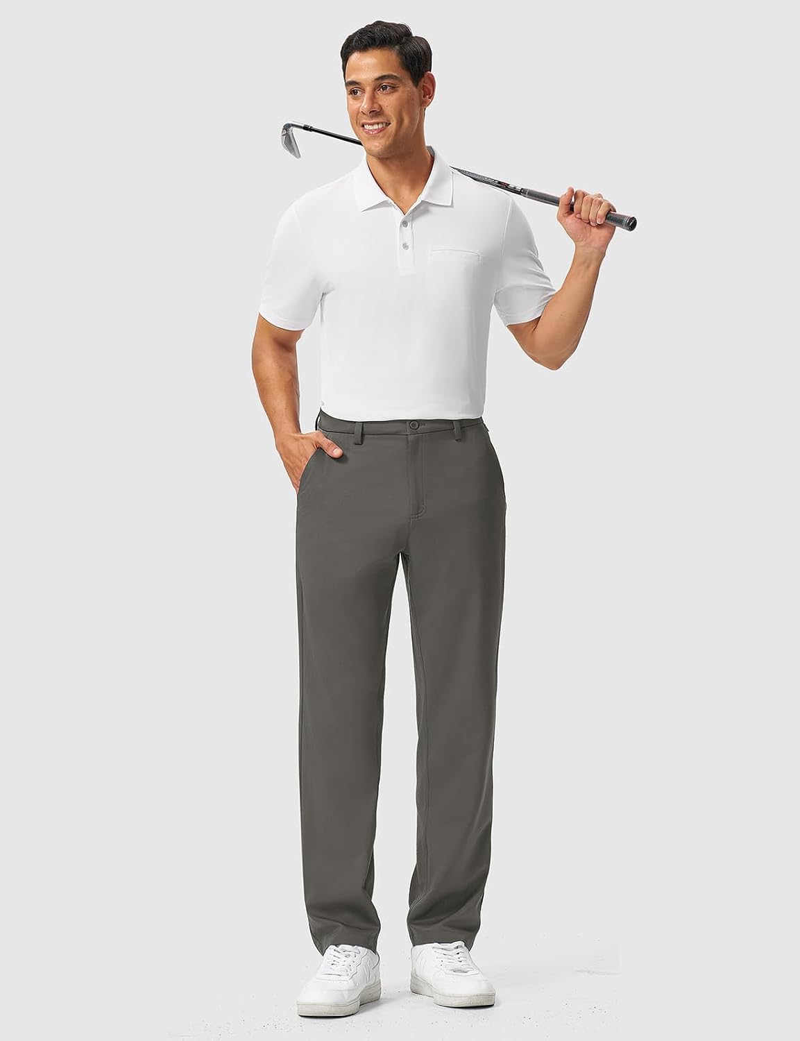 Rdruko Men's Golf Pants Stretch 30"/32"/34" Lightweight Classic Fit Dress Casual Slacks Work Tapered Pants with 5 Pockets, Dark Grey, 30Wx32L