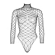 Damen Sexy Netz Body Langärmlige Unterwäsche Transparenter Reizwäsche Elastisch Teddy Babydoll Dessous mit Hohem Kragen Einteiliger Outfit Fishnet Badeanzug für Valentinstags (Schwarz, Einheitsgröße)