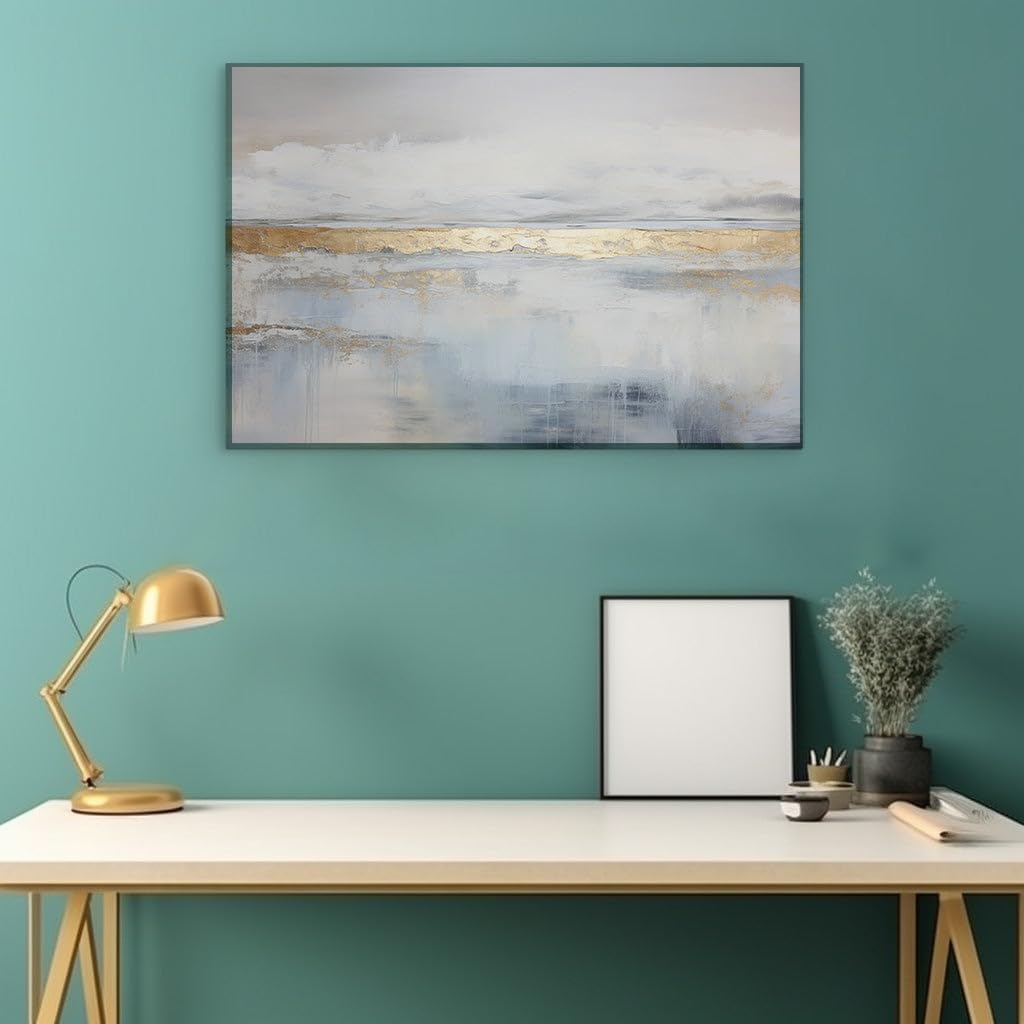 Canvas for Living room. Serenity of Hues - Capturing Calmness in an Abstract Seascape Painting, 27 x 18 inch Canvas Wall Art - Contemporary Masterpieces - Modern Home Decor