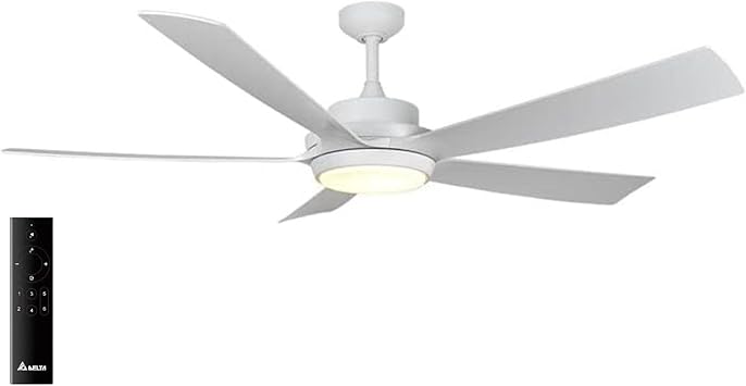 breez Ceiling Fan Pleasanton - LED Remote Indoor/Outdoor - 72 in | Energy Star Certified, 6-Speed DC Motor, 5 Blades, 7900 CFM Airflow, 20W Light Kit 1500 Lumens 3000K, White Finish