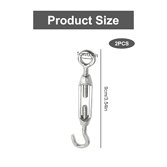 2PCS M4 Stainless Steel Turnbuckle Wire Tensioner Hook Eye Set for Adjustable Rope Cable Tie Rods Outdoor Garden Decking Fence Wire Strainer Durable Rustproof