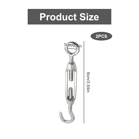 2PCS M4 Stainless Steel Turnbuckle Wire Tensioner Hook Eye Set for Adjustable Rope Cable Tie Rods Outdoor Garden Decking Fence Wire Strainer Durable Rustproof