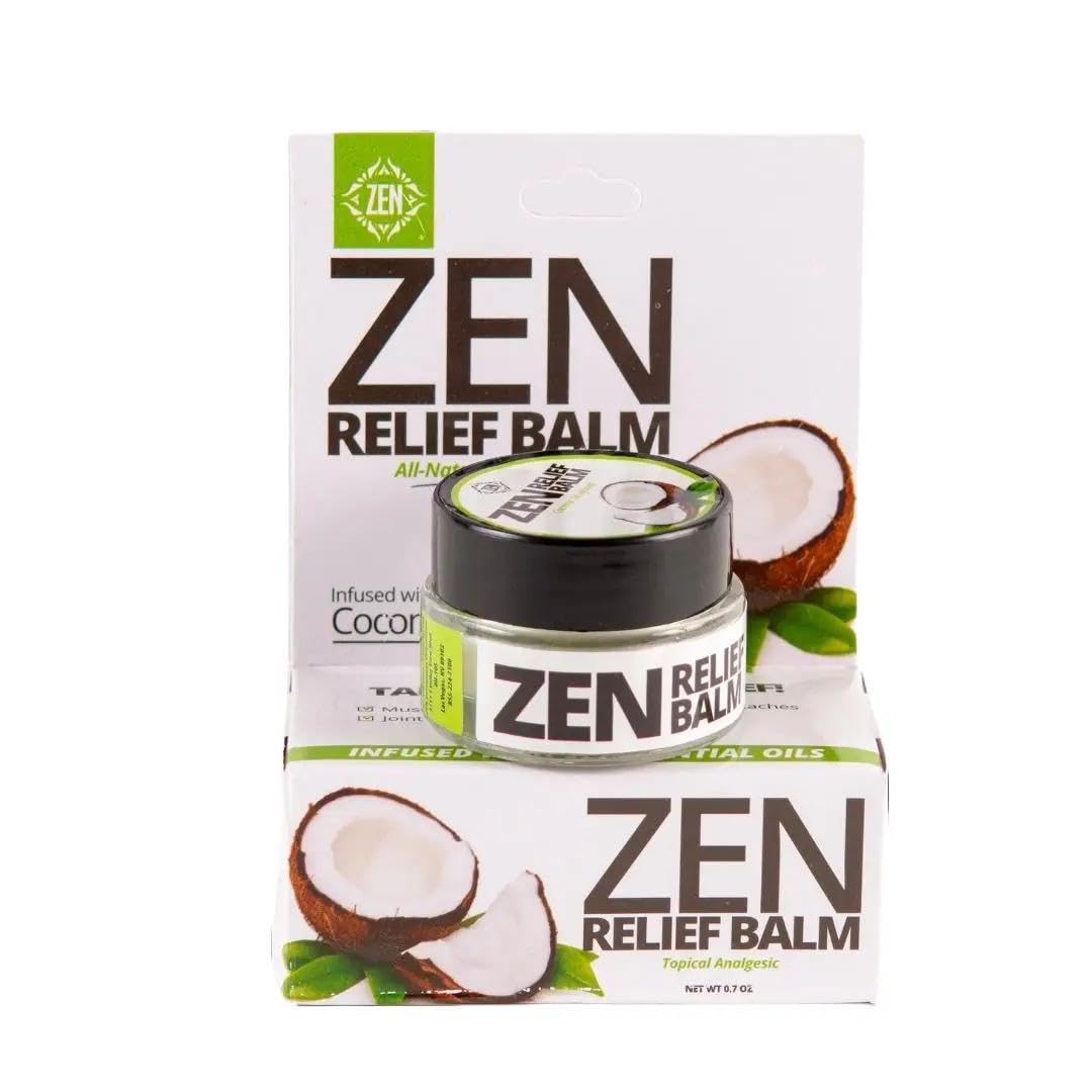 ZEN Relief Balm® with Coconut Oil & 11 Essential Oils- Relieves Muscle Pain, Spasms, Cramps, Headaches and Backache, Moisturizing - 0.7 oz (Pack of 1)
