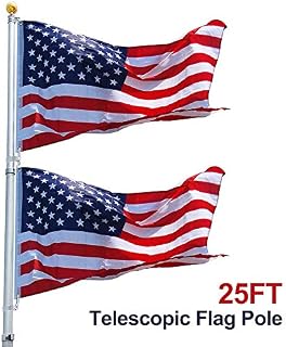 Instahibit 25FT Telescopic Aluminum Flag Pole Kit Fly 2 Flags Free 3x5 US