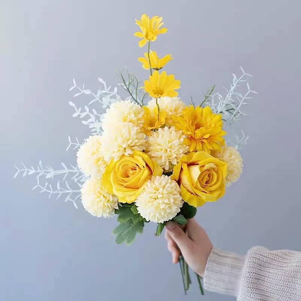 Jasion Artificial Roses Flowers 10 Heads Arrangement Silk Bouquet Glorious Meanings for Home Office Parties and Wedding Decoration (Yellow) - Image 8