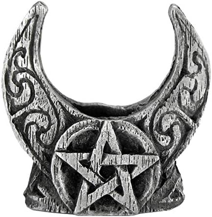 Pewter Mini Crescent Moon Pentacle Chime Candle Holder