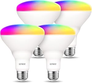 LVWIT Smart Light Bulbs Alexa, BR30 100W Equivalent, E26 Smart LED, Work with Google Assistant, Smart Life App, Tuya App, RGB Color Changing Bulb (13W), No Hub Required, 4-Pack
