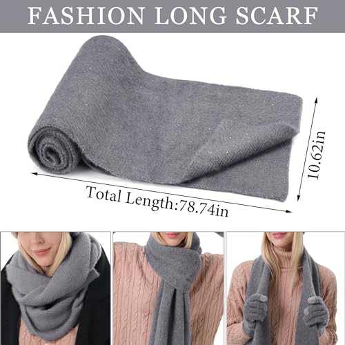 FZ FANTASTIC ZONE Womens Winter Warm Knit Beanie Hats Gloves Touchscreen Long Scarf Set Skull Cap with Fleece Gifts for Women3