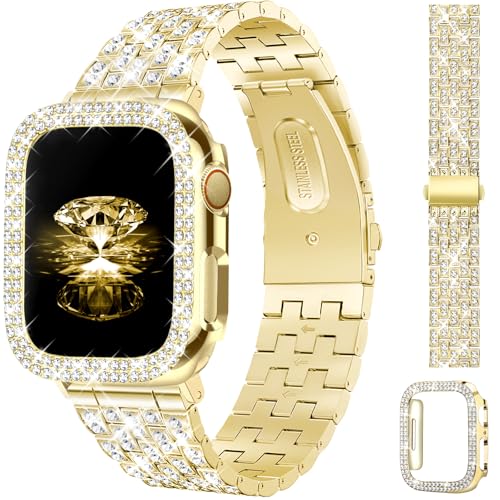 Compatible avec Apple Watch de 45 mm bracelets diamant strass iWatch doré femme