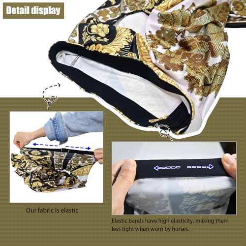 Image of Horse Slicker Hood with Zipper: Snug Fit, No-Ears Design, and Extra Large Eye Holes for Face, Shoulders, Mane, Chest, and Withers - Perfect for Show-L(Black Gold