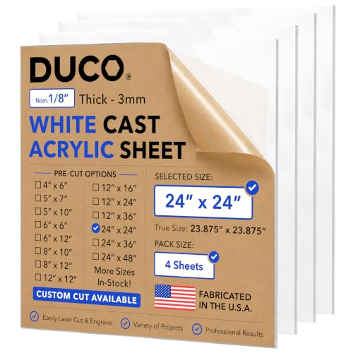 Duco 1/8" Sign White Cast Acrylic Sheets, 24"x24" Plexiglass Sheets, 4 Pack