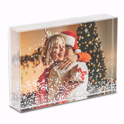 Chermory Christmas Glitter Liquid Picture Frame: Clear Photo Frame Plastic Acrylic Floating Sparkle Water Personalized Snow Globe Cute Family Couple Custom Gift (Snow, 3.5X5)