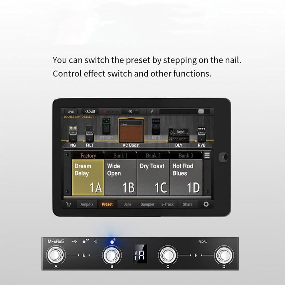 Pédale MIDI Sans Fil Manette M-VAVE Chocolate Plus | 4 Boutons | Rechargeable USB | Noir Manette Pédale MIDI Sans Fil