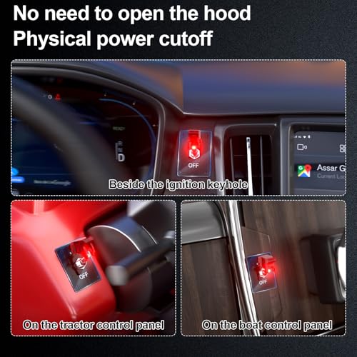 Image of 12V 250A Battery Disconnect Switch Kill Switch | 15A 250VAC ON /Off Illuminated Toggle Panel Switch for Truck RV, 9.84FT Cable,Prevent Battery Drain,in-Car Manual Cut-Off
