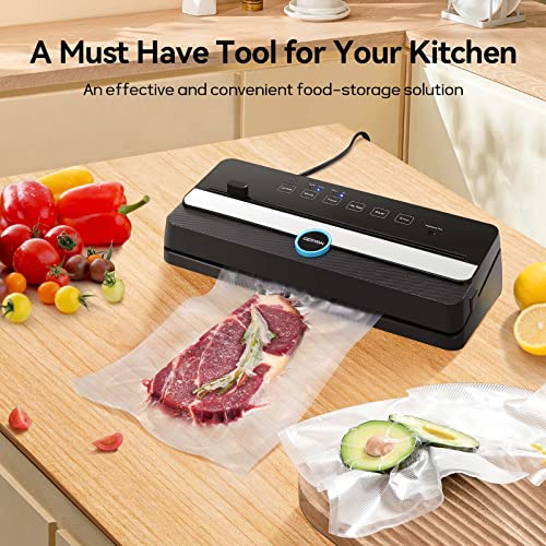 Geryon Vacuum Sealer, Automatic Food Sealer Machine For Food Vacuum Packaging W/Built-In Cutter|Starter Kit|Led Indicator Lights|Easy To Clean|Dry & Moist Food Modes| Compact Design (Black) #TOP3