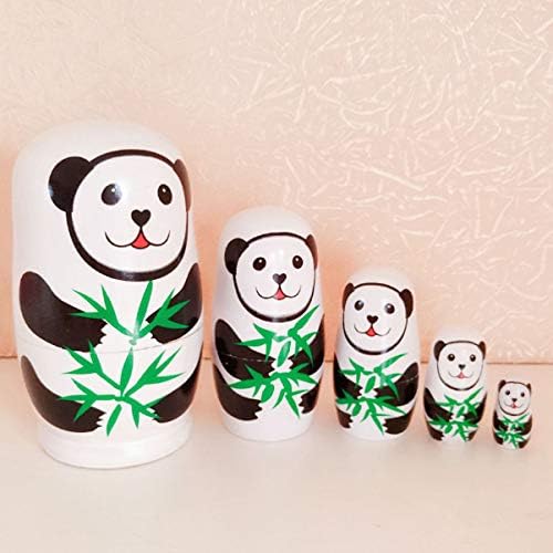 NUOBESTY Wooden Panda Russian Dolls Matryoshka Russian Animal Nesting Doll Stacking Dolls for Christmas New Year Gifts 5pcs