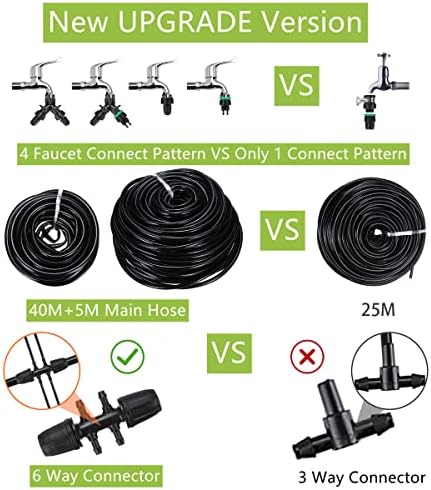Micro Drip Irrigation Kit 45m/147ft Irrigation System 164PCS Garden irrigation System Automatic Plant Watering System with Drippers, Misting Nozzles 40m+ 5m Larger Hose Design(Upgrade Version)