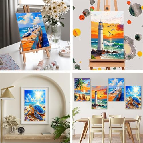 Arttoplus 4 Pack Framed Paint by Numbers Kit for Adults Beginners-Beach Adult Paint by Number Kits on Canvas Framed, DIY Acrylic Oil Painting Kits for Adults Landscape for Gift Home Decor(8x12inch) — view 5