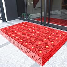 GTPBAO Non-Slip Front Doormat with Circle Brushes, Outdoor Rubber Door Mats for Garage Home Patio Commercial, Red Patchwork Mat180x360cm/70.9x142in