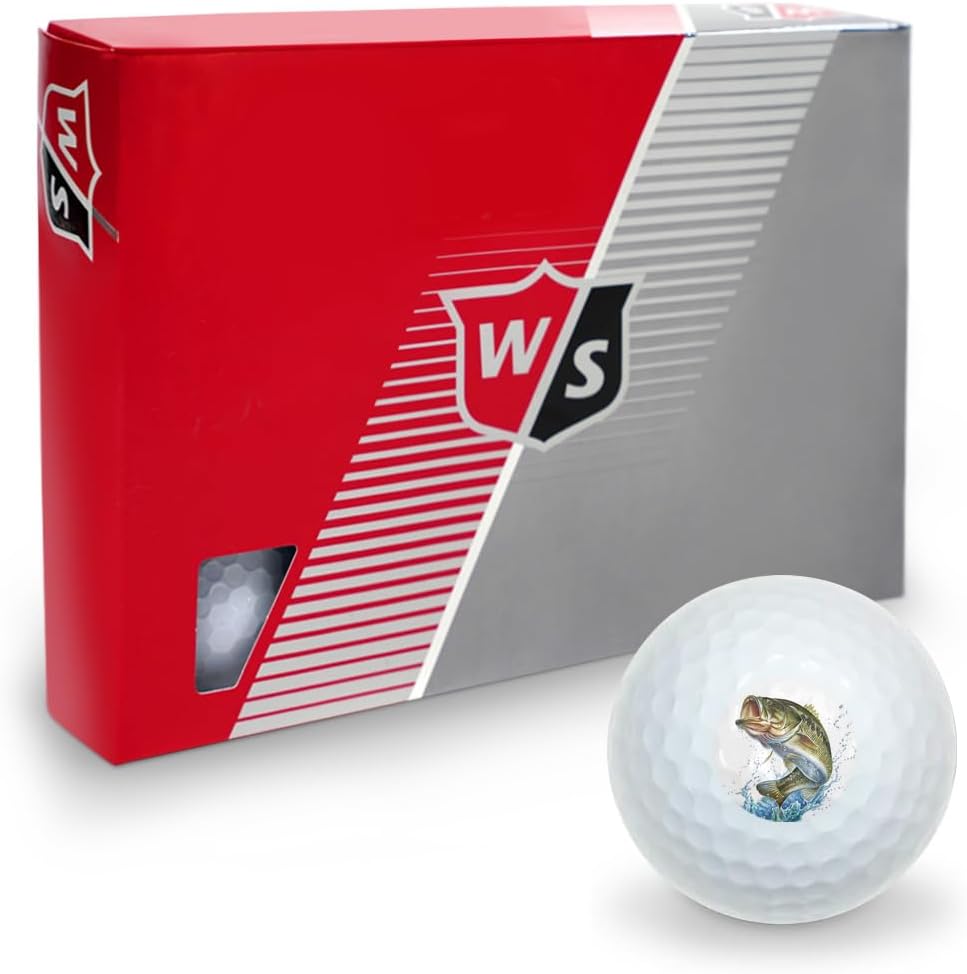 Largemouth Bass Fishing 7 Wilson Golf Balls 12 Pack, Regulation Size Full Color Premium Golf Balls
