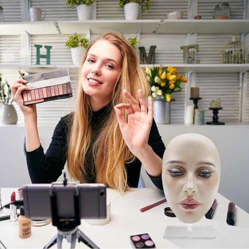 TOATELU Silikon Make-up-Übungsgesicht: Wiederverwendbare Übungskopf mit Ständer, Wimpernverlängerung, Mannequin Kopf Praxis, für Gesamten Gesichts von Gesichtsmalerei Natur